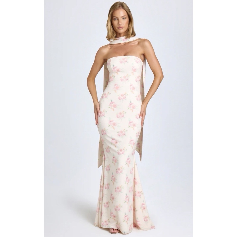 Oh Polly Imogene Scarf-Detail Strapless Gown
